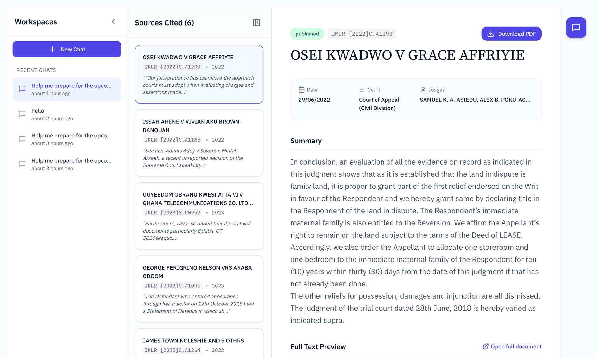 AI Legal Research Interface
